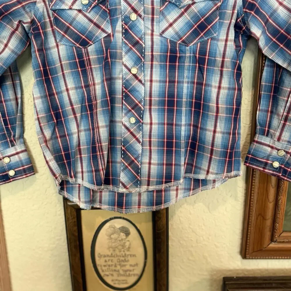 Vintage 90s Wrangler Striped Aztec Pearl Snap Shirt‎ Size Kids Medium